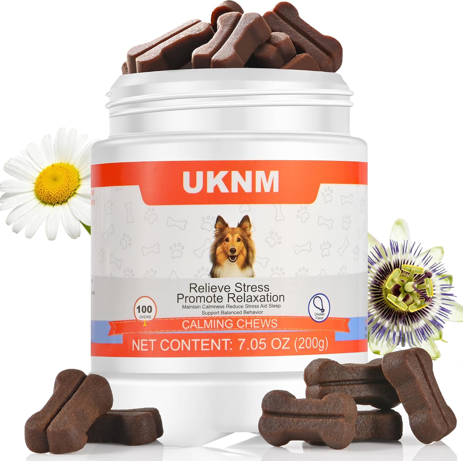 Dog Calming Chews 100 Unidades – Golosinas Calmantes para Perros con Ingredientes Naturales, Sabor Pollo