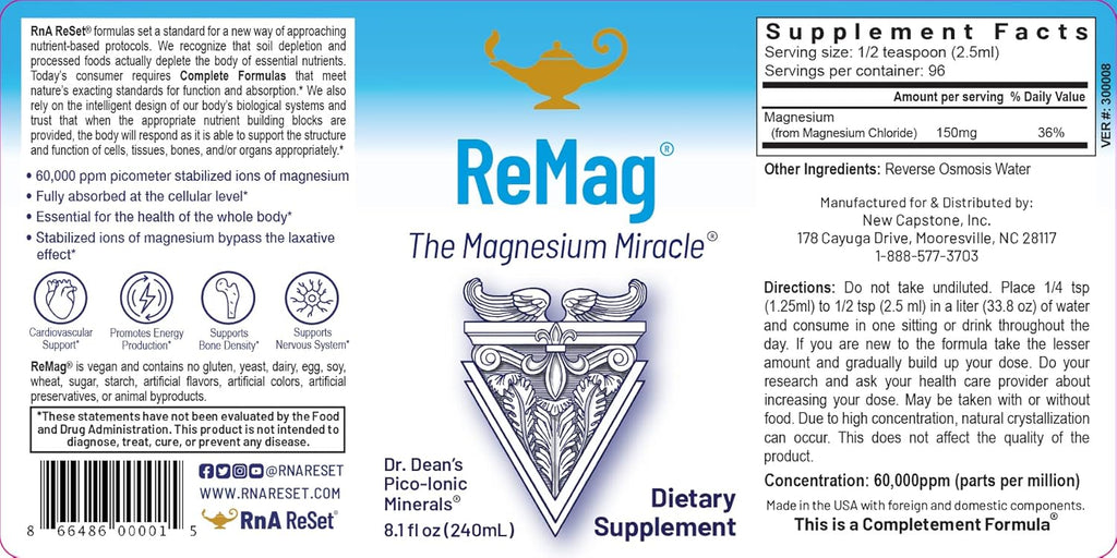 RnA ReSet - Restablecimiento total del cuerpo, Protocolo de suplemento dietético, Magnesio, Electrolitos, Vitamina B, Proteína en polvo de vainilla, Bienestar y longevidad