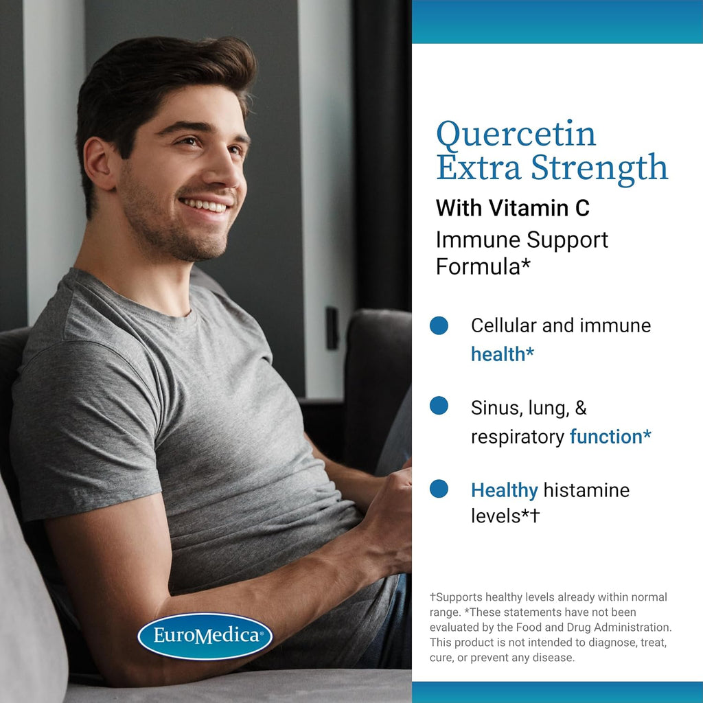 EuroMedica Quercetin Plus Vitamin C – Apoyo a la Respuesta Saludable de Histamina y Salud Respiratoria – Suplemento para la Función Inmunológica y Salud Celular – 60 Cápsulas