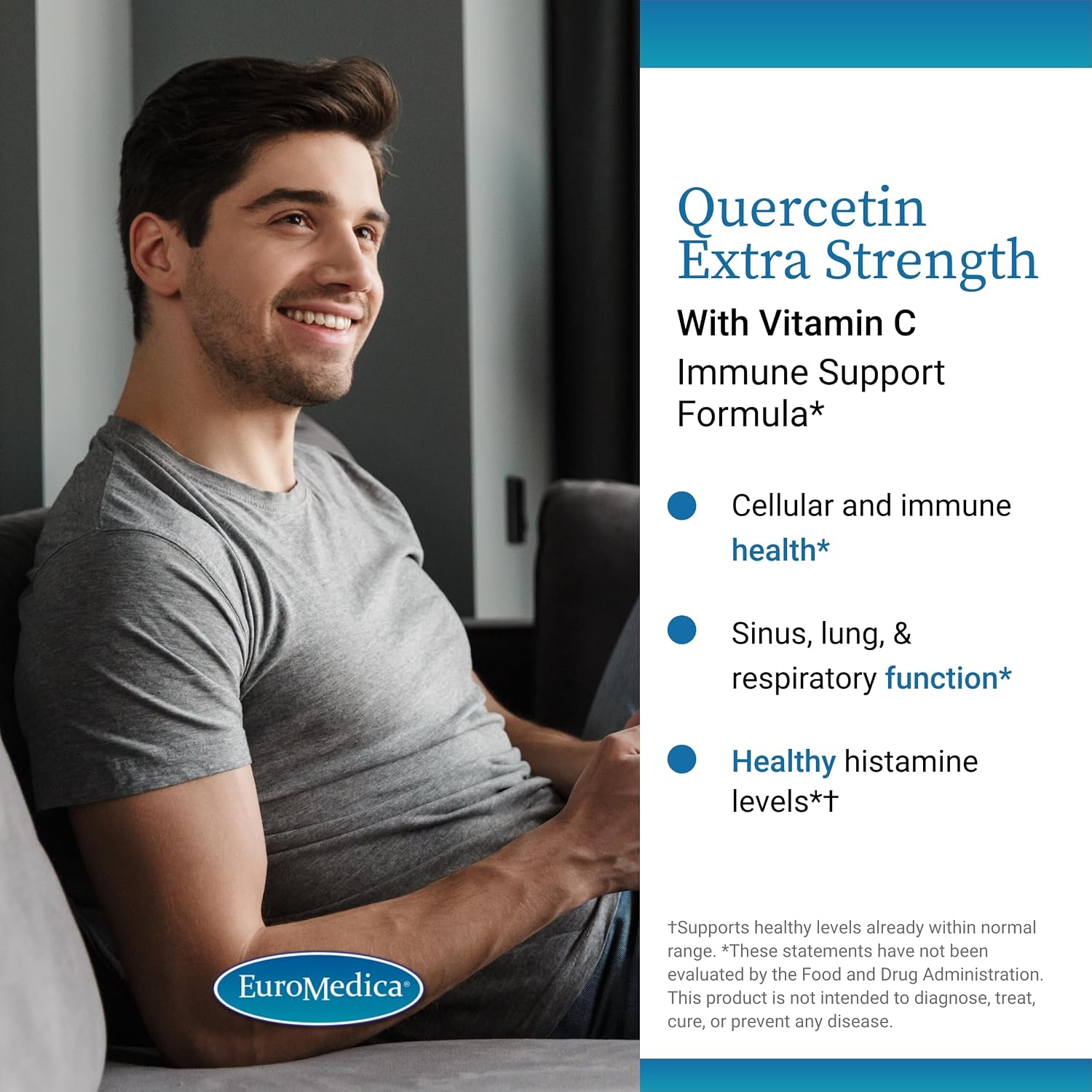 EuroMedica Quercetin Plus Vitamin C – Apoyo a la Respuesta Saludable de Histamina y Salud Respiratoria – Suplemento para la Función Inmunológica y Salud Celular – 60 Cápsulas