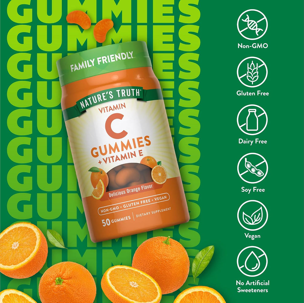 Nature's Truth Gominolas de Vitamina C con Vitamina E | 50 uds | Sabor naranja | Vegano