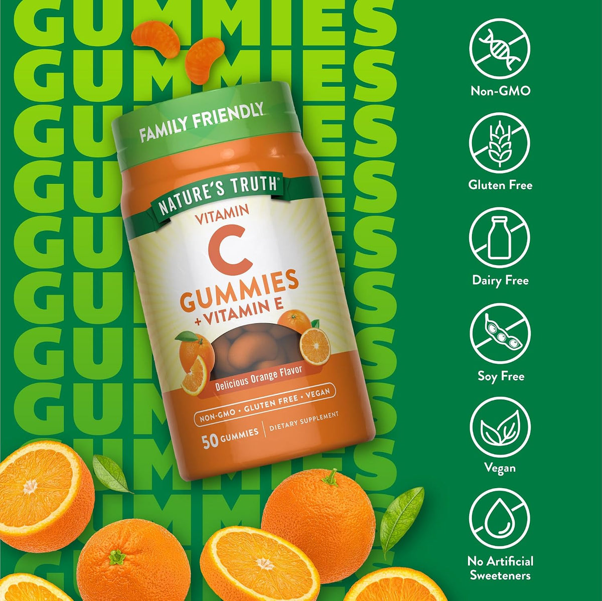 Nature's Truth Gominolas de Vitamina C con Vitamina E | 50 uds | Sabor naranja | Vegano – Image 3
