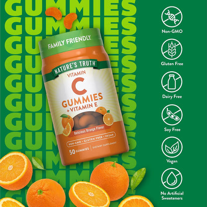 Nature's Truth Gominolas de Vitamina C con Vitamina E | 50 uds | Sabor naranja | Vegano – Image 3