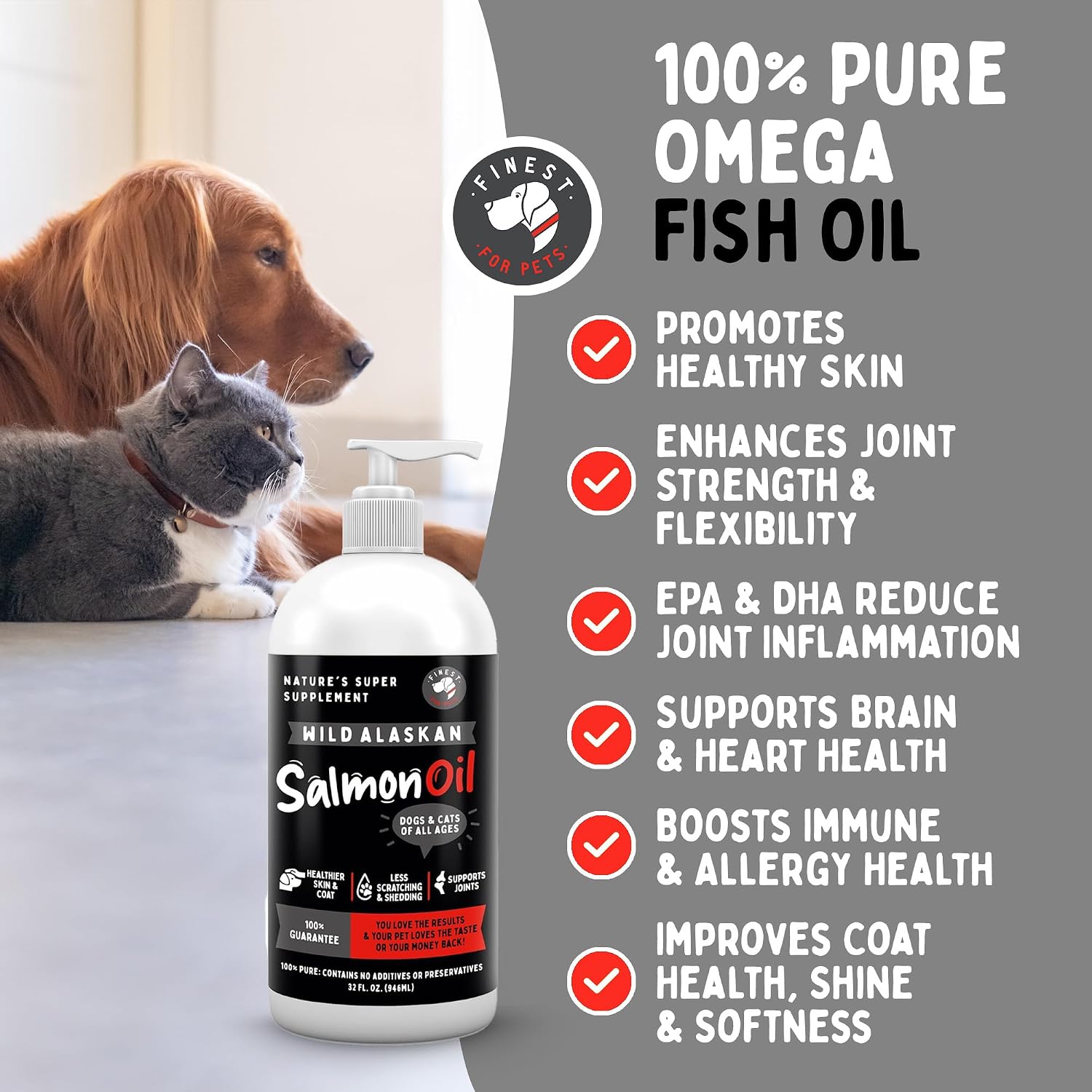 Wild Alaskan Omega-3 Blend Aceite de Salmón y Abadejo para Perros y Gatos (473 ml) - Suplemento Puro con EPA y DHA