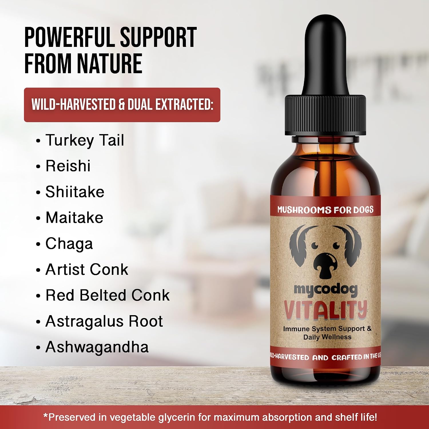 MycoDog Vitality - 20-in-1 Mushroom & Adaptogen Supplement for Dogs - Immune Health, Senior Dog, & Daily Wellness Support - Turkey Tail Mushroom for Dogs, Reishi, Chaga