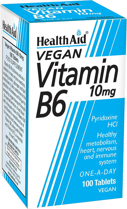 HealthAid Vitamina B6 (Piridoxina HCl) 10mg – Contribuye al metabolismo energético normal. – Image 1