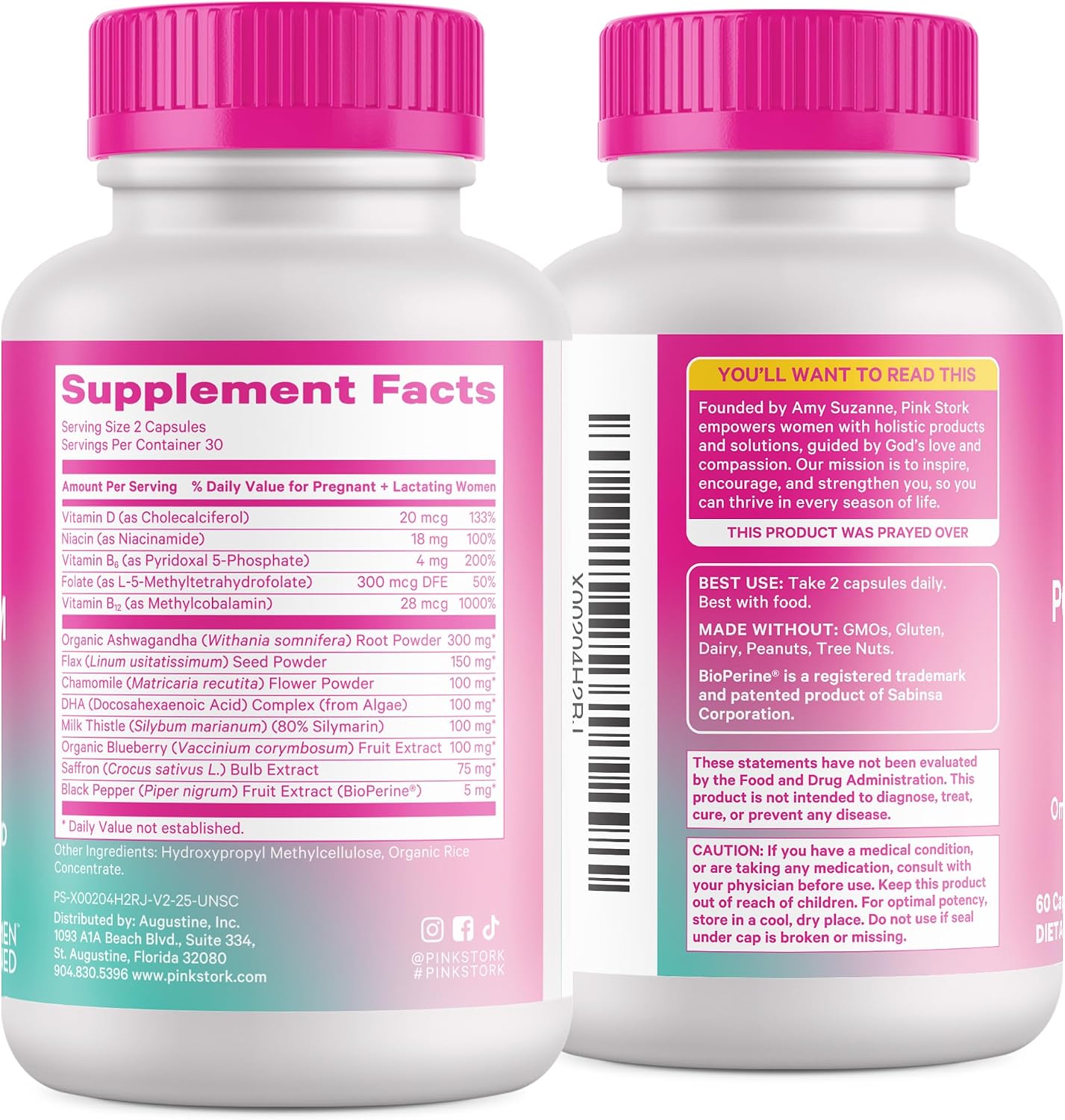 Pink Stork Apoyo Emocional Posparto, 120 Cápsulas | Equilibrio Hormonal, Ashwagandha, Manzanilla y Vitamina D