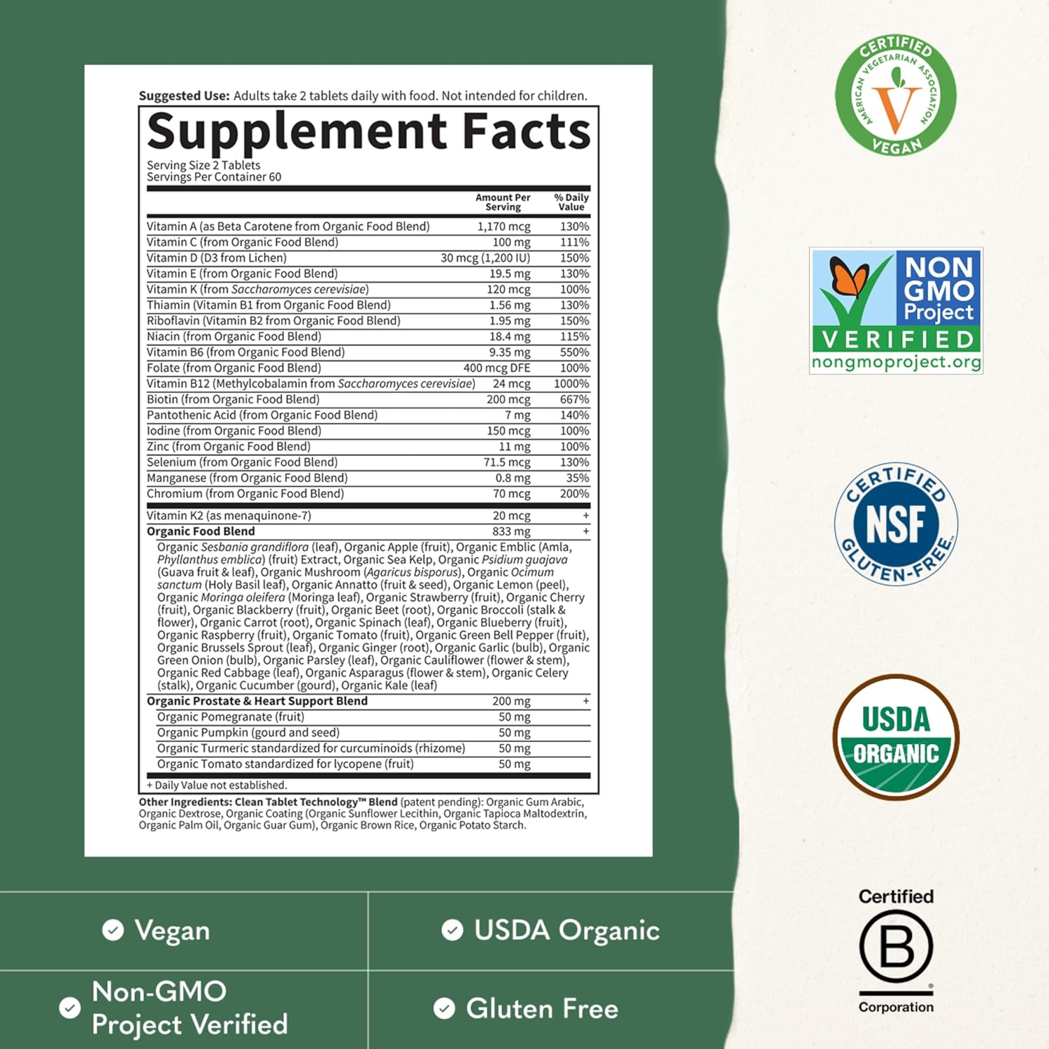 Garden of Life Organics Men's 40+ Multivitamin with Prostate Support, B12 & Vitamins – Vegan Daily Whole Food Multivitamin, Non-GMO, Certified Organic, 120 Tablets