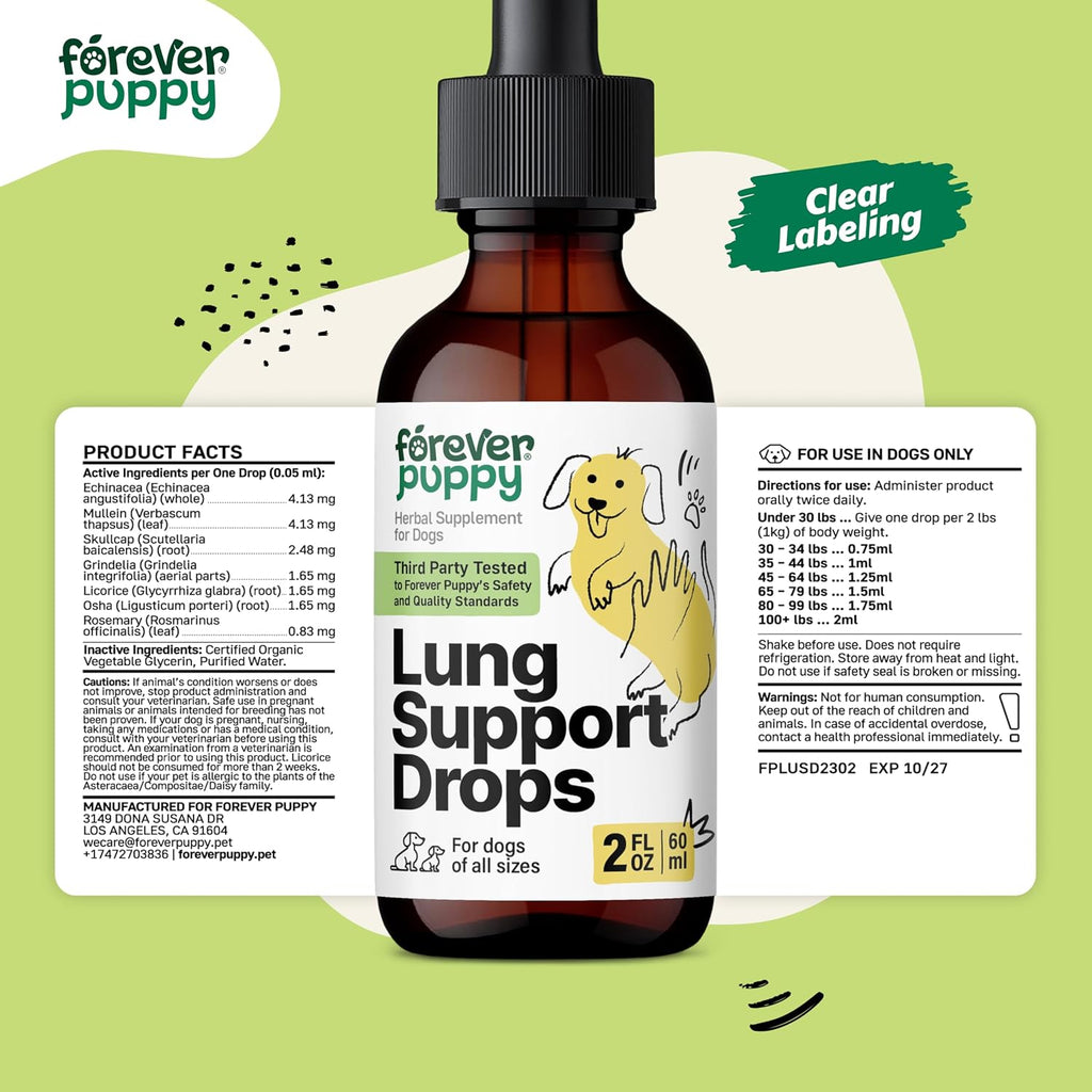 Forever Puppy Gotas de Apoyo Pulmonar para Perros - Extracto de Gordolobo y Equinácea - 59 ml