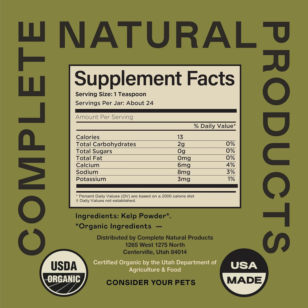 Organic Kelp Powder for Pets - 4oz - Pure Organic Kelp Powder by Complete Natural Products
