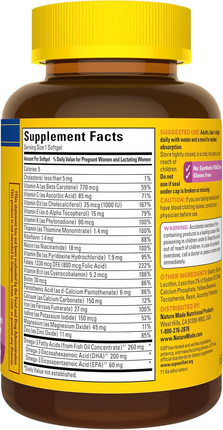Nature Made Vitaminas Prenatales con Ácido Fólico y DHA, 110 Cápsulas Blandas