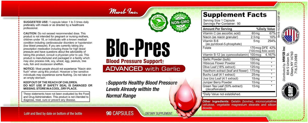 Blo-Pres Blood Pressure Support - Apoyo para la Tensión Arterial, 90 Cápsulas