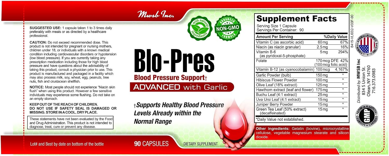 Blo-Pres Blood Pressure Support - Apoyo para la Tensión Arterial, 90 Cápsulas