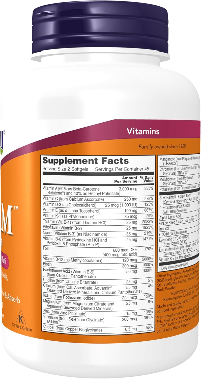 NOW Adam Multivitamínico para Hombres, 90 Cápsulas Blandas