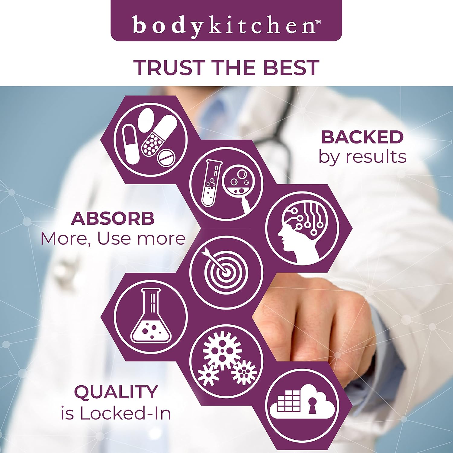 Body Kitchen Pro Elastin Peptides 1000mg – Péptidos de Elastina Marinos para la Firmeza y Elasticidad de la Piel, 180 Cápsulas