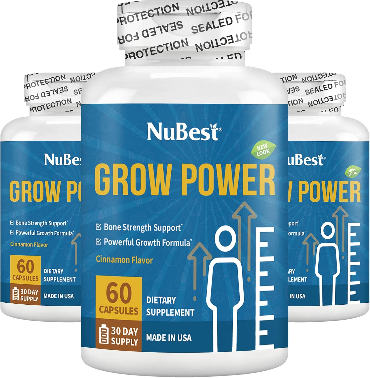 NuBest Grow Power - Complemento de Calcio, Magnesio con Vitamina D3, B6, Zinc, Fósforo y Multivitamínico para Huesos Fuertes, Salud General para Mayores de 10 Años | Pack de 3