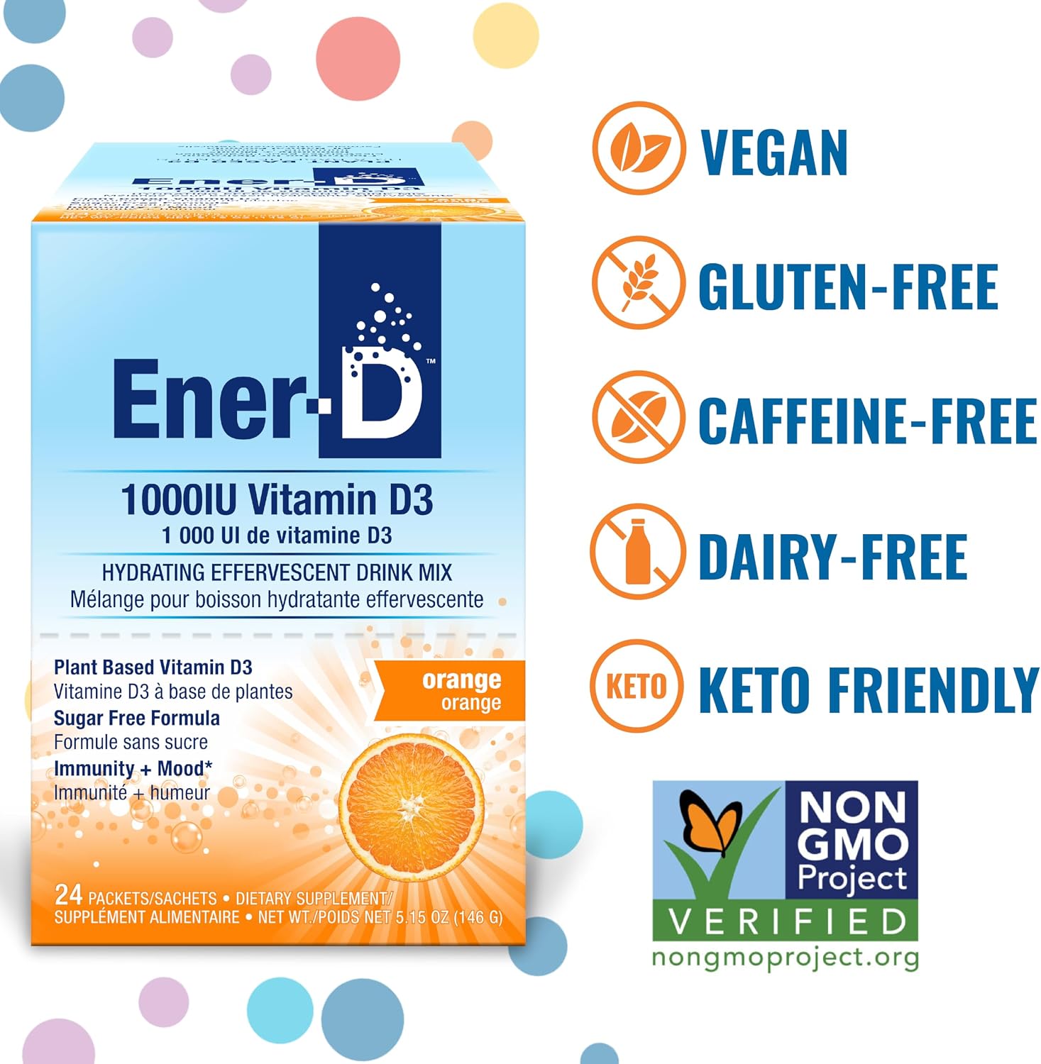 Ener-D Sugar Free Multivitamin Drink Mix - Sabor Naranja, 24 Sobres