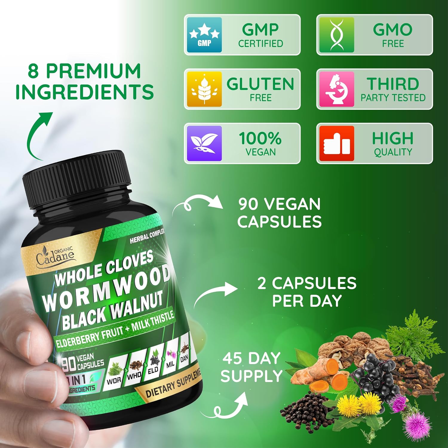 Wormwood Whole Cloves Black Walnut - Apoyo Digestivo Herbario - 90 Cápsulas Veganas