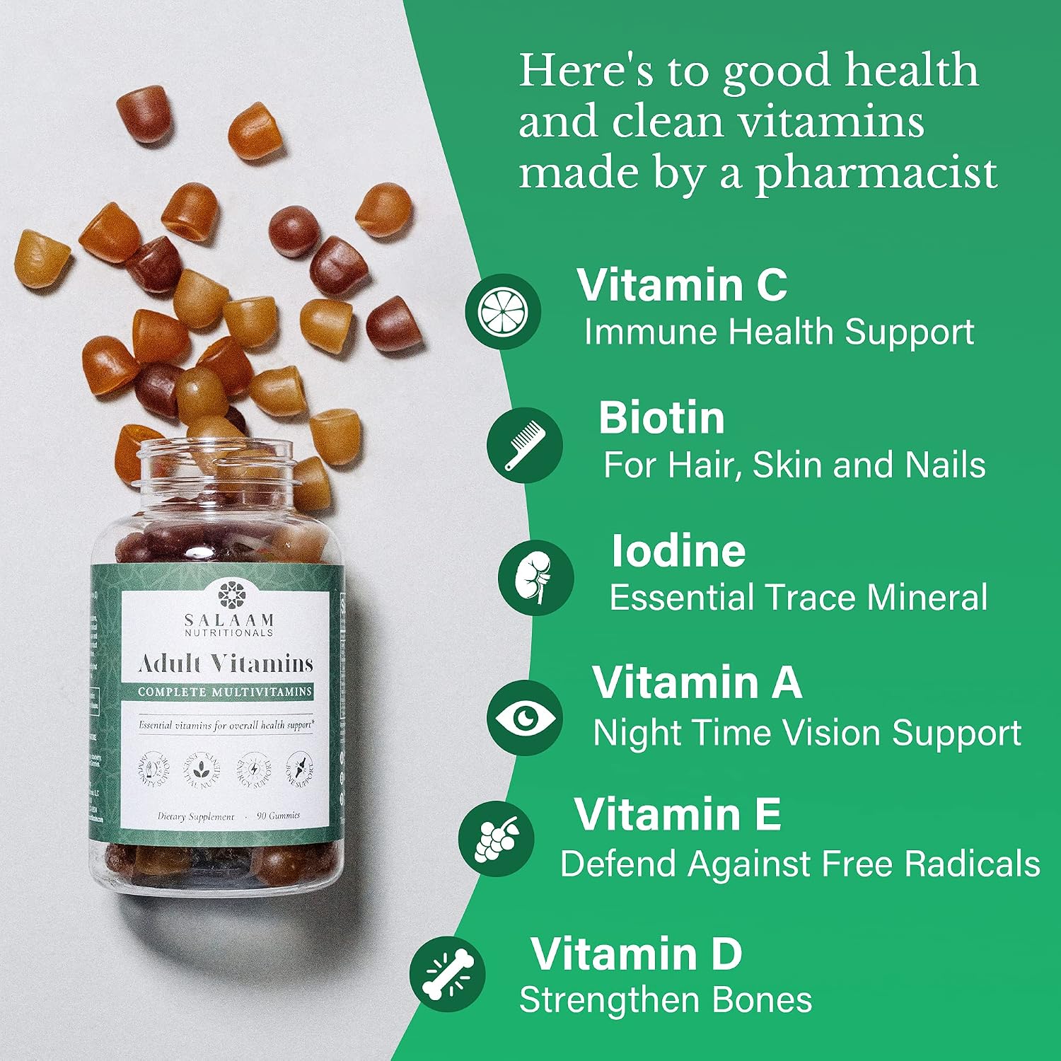 Salaam Nutritionals Multivitamínico en Gominolas para Adultos, 11 Vitaminas y Minerales, 90 Gominolas (Pack de 3)