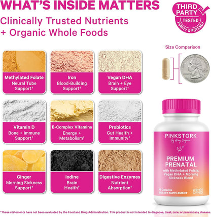 Pink Stork Premium Prenatal - Vitaminas Prenatales con Folato Metilado, DHA de Algas y Hierro – Image 2