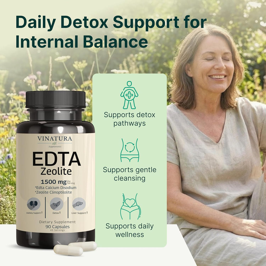 VINATURA EDTA Cápsulas 1500mg - Soporte Hepático con Zeolita - 90 Cápsulas