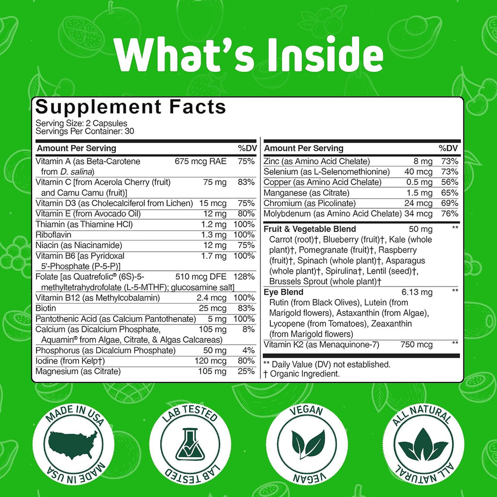 Herbtonics Whole Food Teen Vitamins - Multivitamínico para Adolescentes 12-18 Años - 60 Cápsulas Veganas