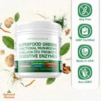 Optimal Human Superfood Greens Powder – Mezcla de 90+ Ingredientes con Lion's Mane, Ashwagandha y Cúrcuma – 178 g