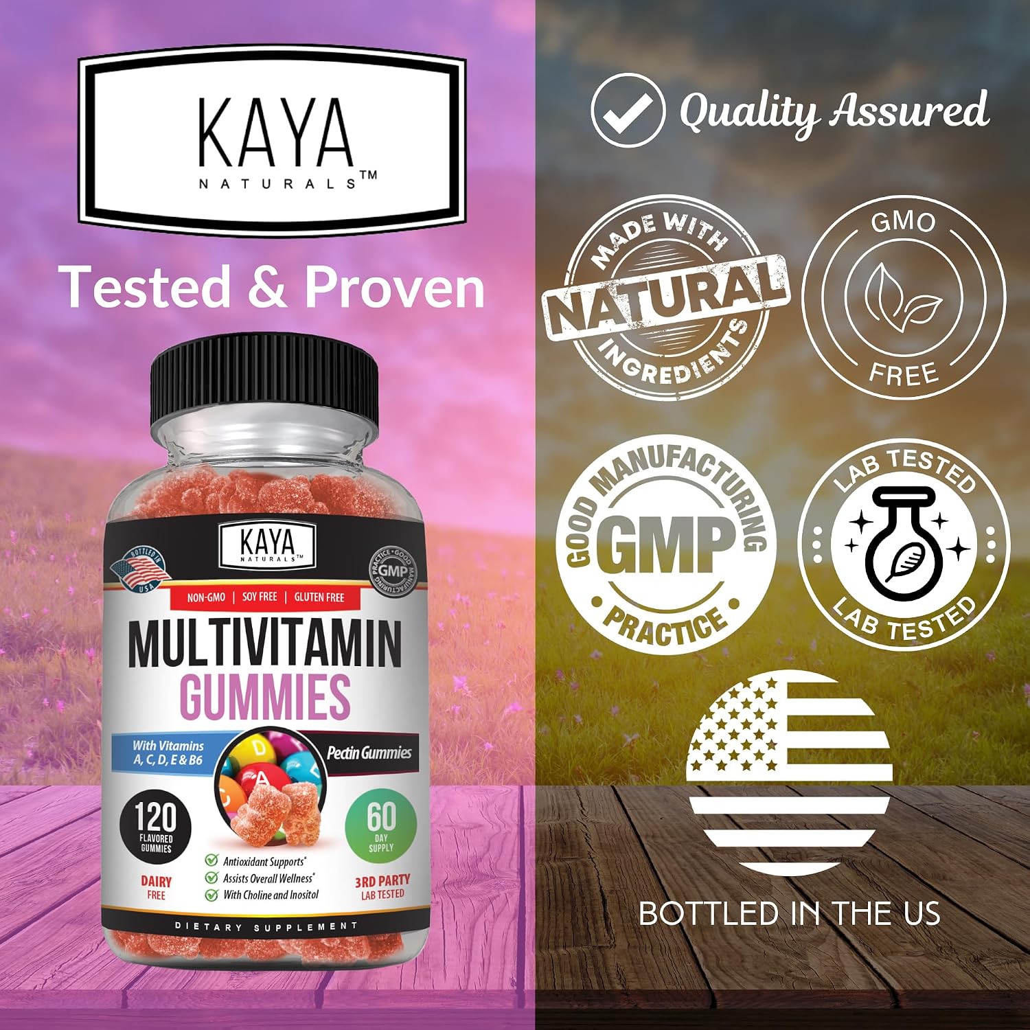 Kaya Naturals Multivitamínico en Gominolas para Adultos, 120 gominolas, Sabor Fresa