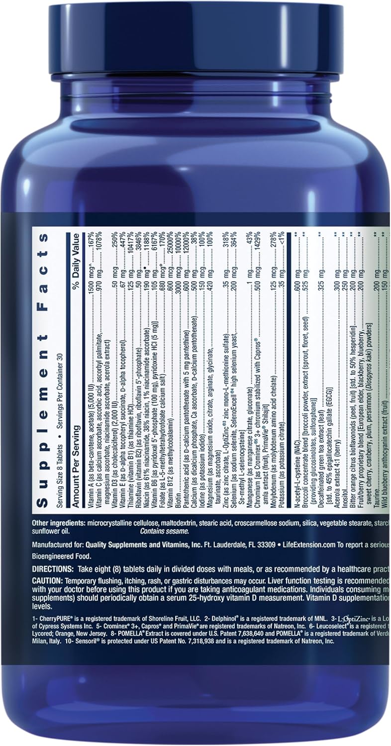 Life Extension Mix™ Tabletas sin Cobre, Fórmula Avanzada de Vitaminas, Minerales, Frutas y Verduras, 240 Tabletas