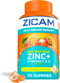 Zicam Gominolas de Apoyo Inmunitario Diario, con Zinc, Vitamina C y D, Sabor Cítrico Fresa, 70 unidades
