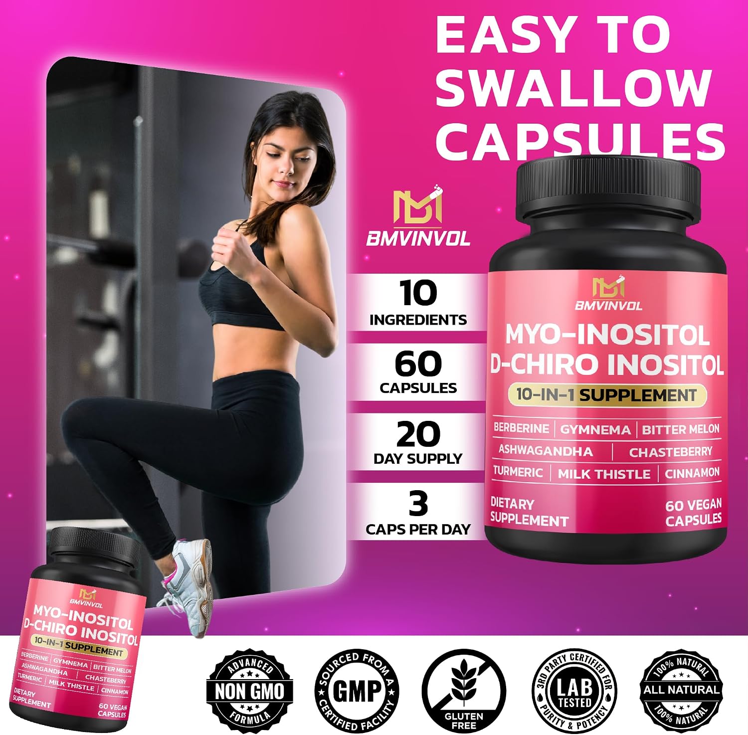 Inositol Complex – Myo-Inositol y D-Chiro Inositol 40:1 con Berberina y Extractos Botánicos – 60 Cápsulas