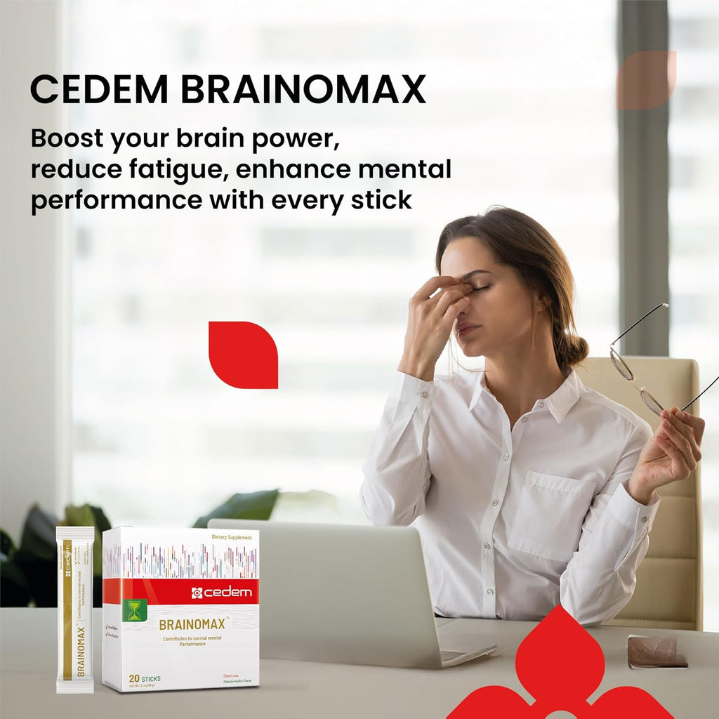 CEDEM Switzerland BRAINOMAX 20 Sticks de Polvo, Suplemento Nootrópico Sabor Cereza-Vainilla