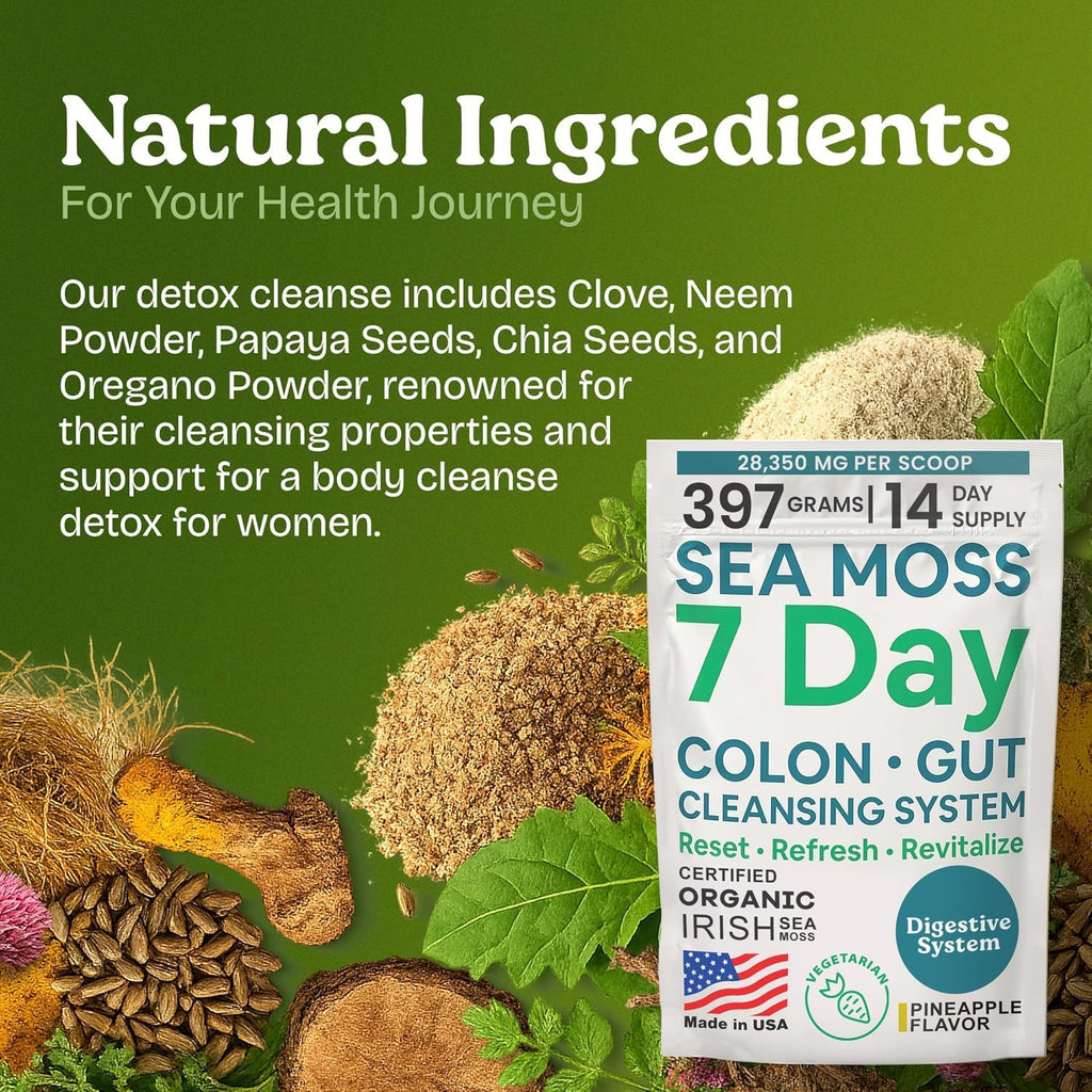 Atlantic Naturals Sea Moss 7-Colon Cleanse Powder – Sabor Piña, 397 g
