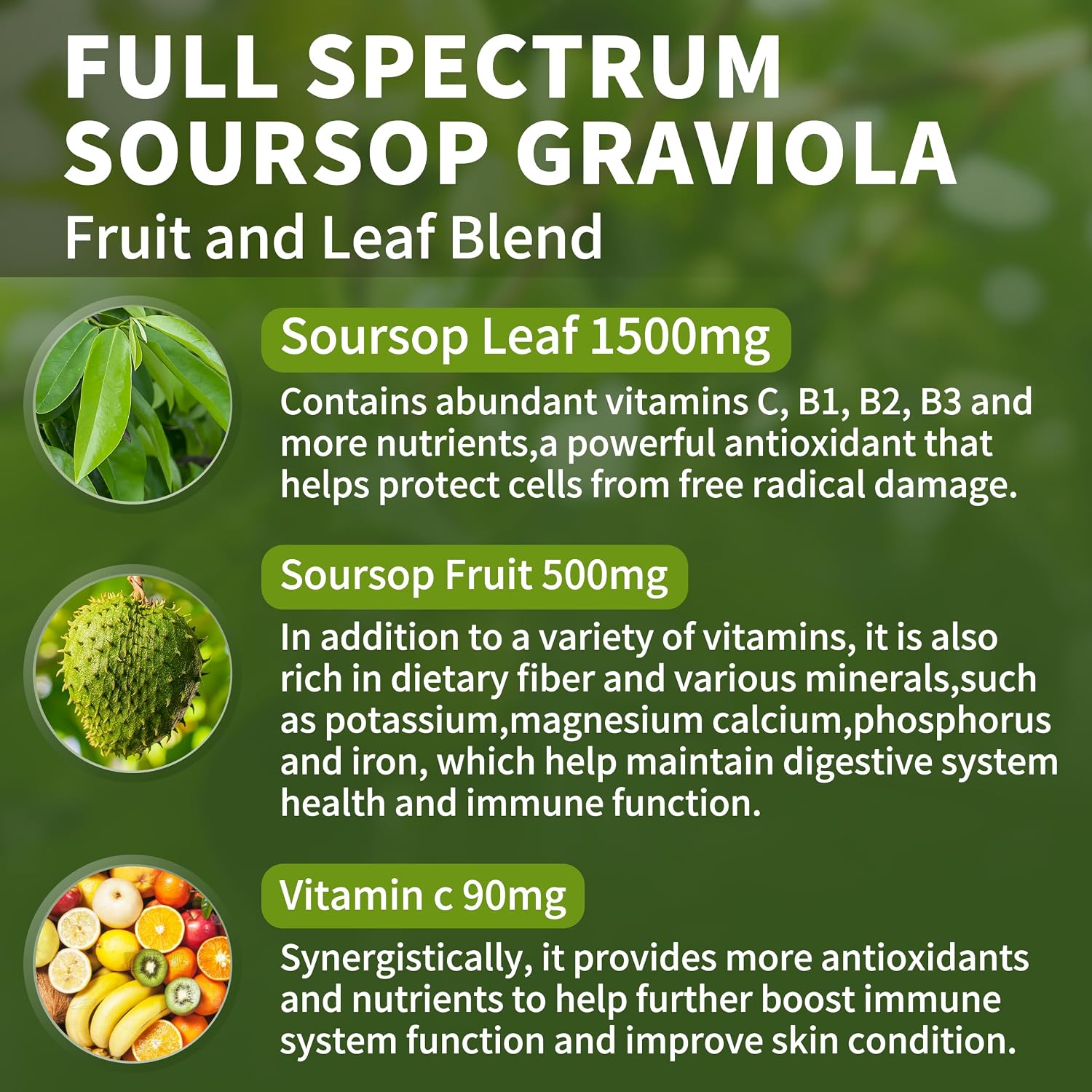 Gotas Líquidas de Graviola Orgánica 2000mg con Vitamina C