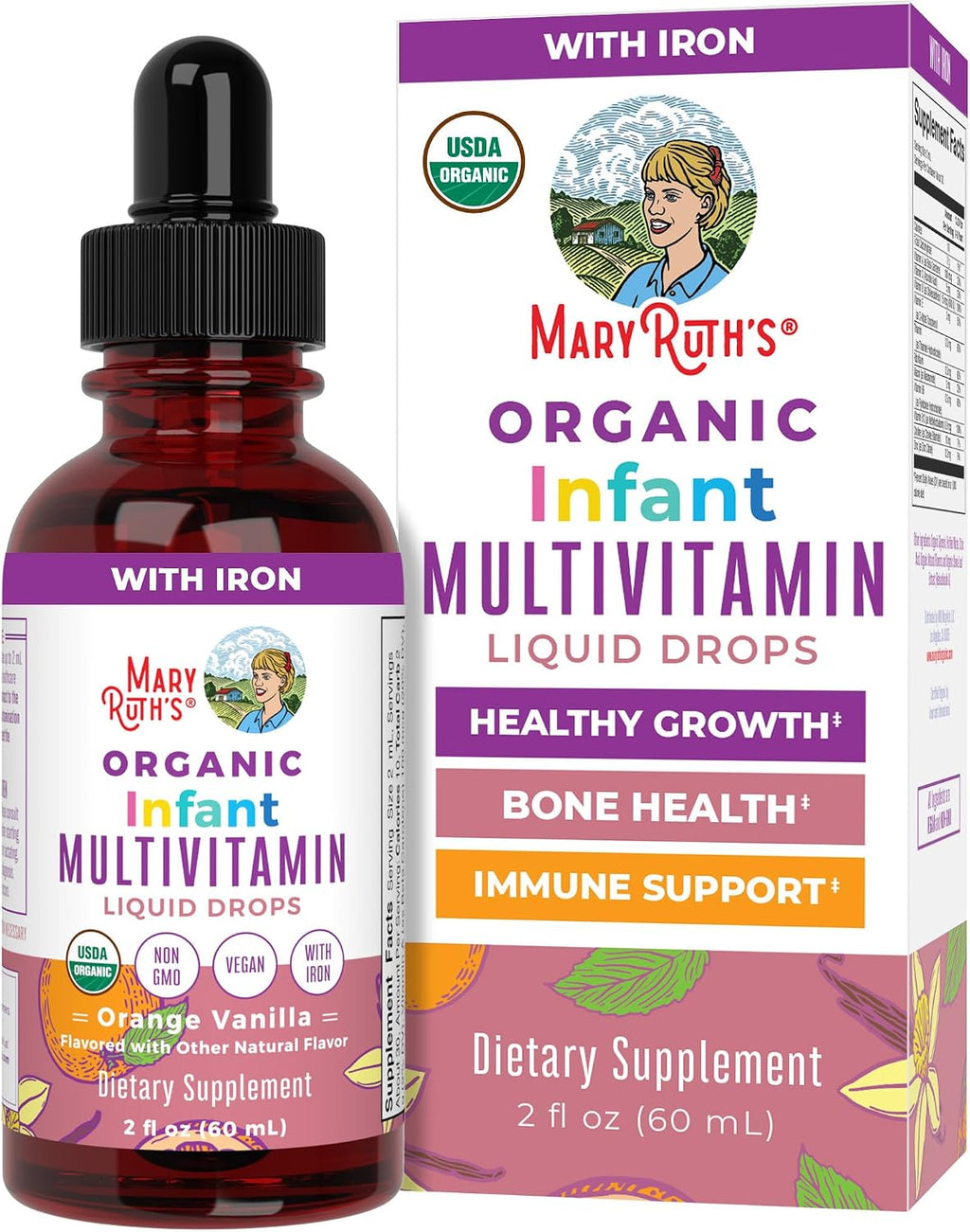 MaryRuth's Organics Multivitamínico con Hierro para Bebés | USDA Orgánico | Gotas Líquidas para Bebés de 6 a 12 Meses | Apoyo Inmunitario y Bienestar General | Vegano | Sin Gluten | 60 ml