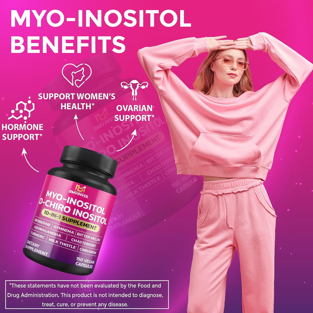 BMVINVOL Complejo de Inositol - Myo-Inositol y D-Chiro Inositol 40:1 con Berberina, Canela, Ashwagandha y Más - 150 Cápsulas