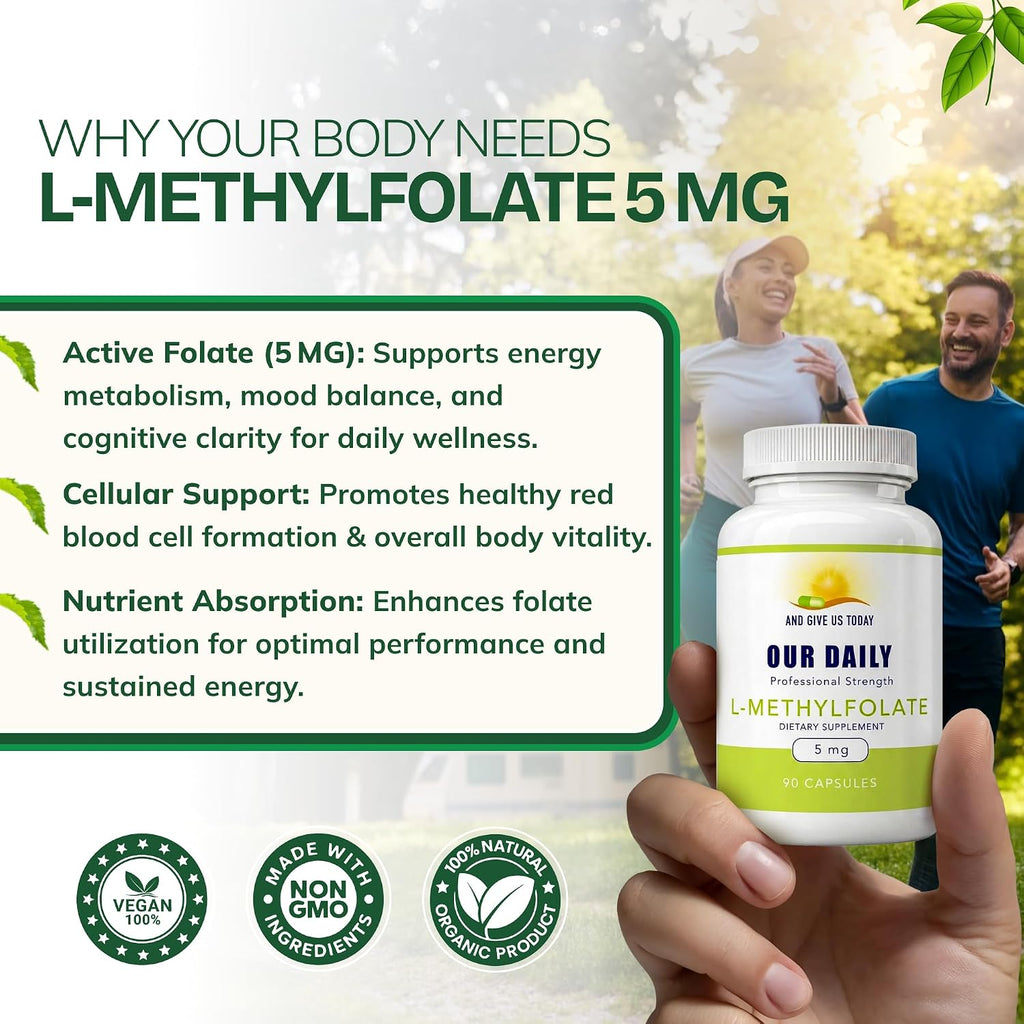 Our Daily Vites L-Metilfolato 5mg – Metilfolato Activo 5-MTHF, 90 Cápsulas