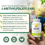 Our Daily Vites L-Metilfolato 5mg – Metilfolato Activo 5-MTHF, 90 Cápsulas