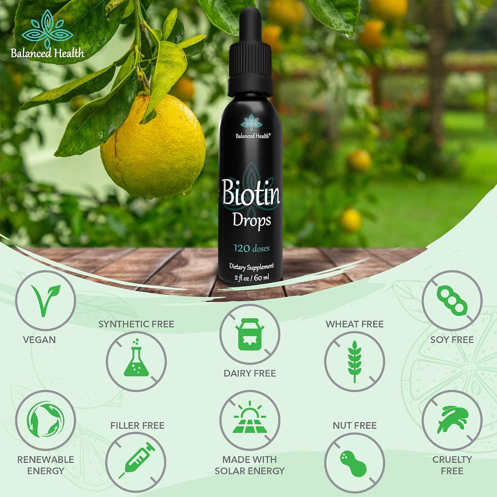 Balanced Health Biotin Drops – 120 Dosis, 60 ml, Sabor Limón