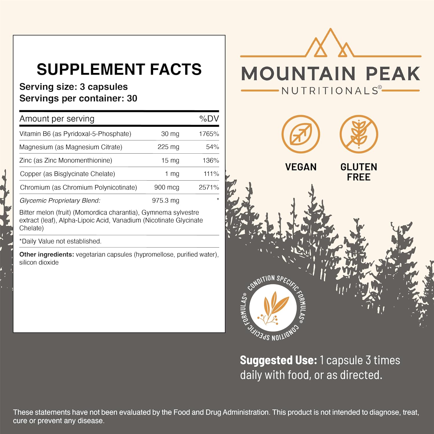 Mountain Peak Nutritionals Glycemic Formula - Suplemento de Apoyo Metabólico - 90 Cápsulas Vegetales