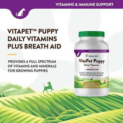 NaturVet VitaPet Multivitamínico para Cachorros con Aliento Fresco - 60 Comprimidos Masticables de Liberación Prolongada – Image 3