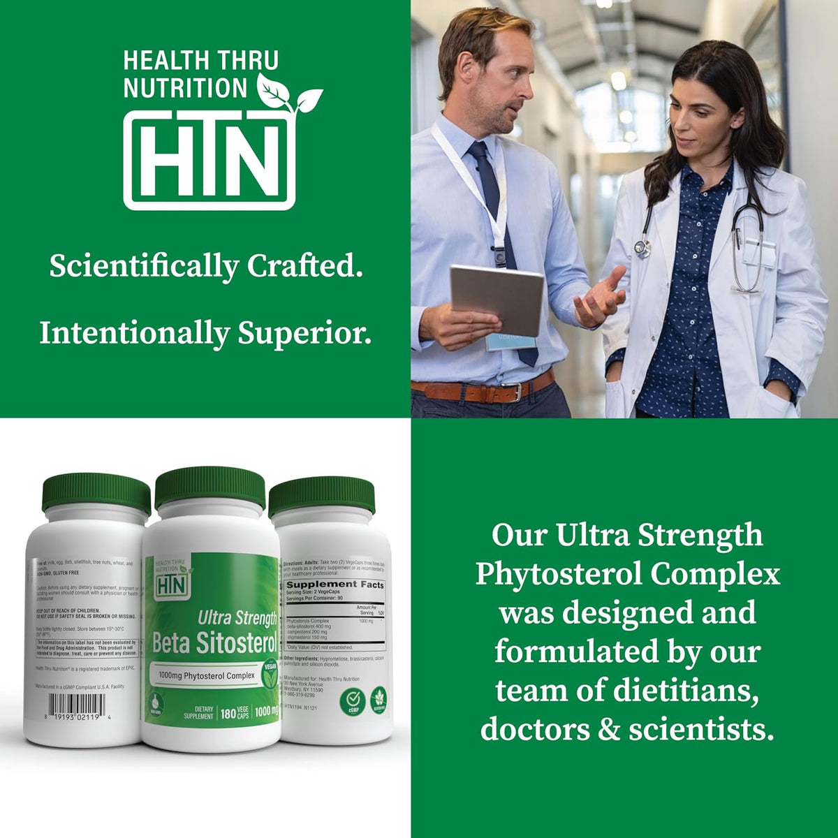 Health Thru Nutrition Ultra Strength Beta Sitosterol | 1000mg Fitoesteroles Complejo 400mg Beta | No Transgénico Vegano (180 – Image 6