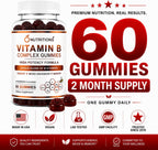 O Nutritions Complejo B Gominolas Veganas con Vitamina B12, Biotina, Folato, Vitamina C – Energía, Estado de Ánimo, Memoria y Enfoque – Apoyo para Cabello, Piel y Uñas – Fresa, 60 Gominolas