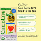 ChildLife Essentials Gotas Orgánicas de Vitamina D3 para Bebés y Niños, 400 IU, Sin Sabor