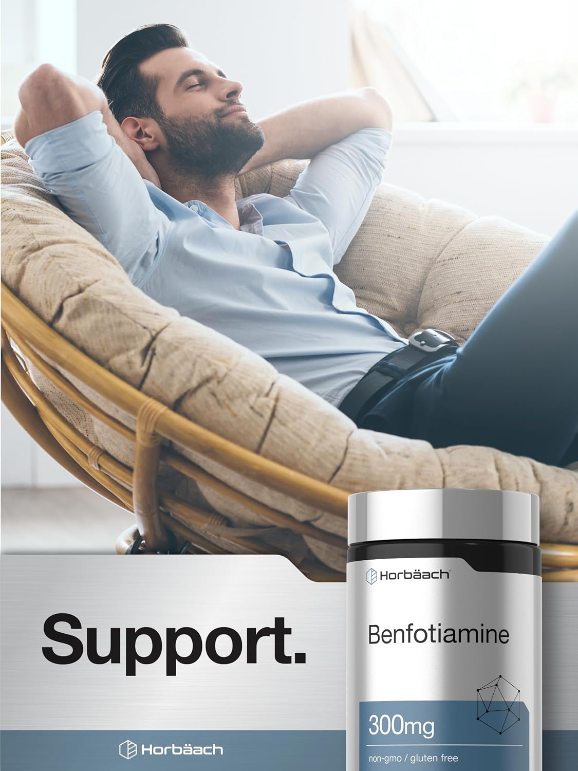 Horbaach Benfotiamina 300 mg | 60 Cápsulas | Vitamina B1 Tiamina | Sin Gluten