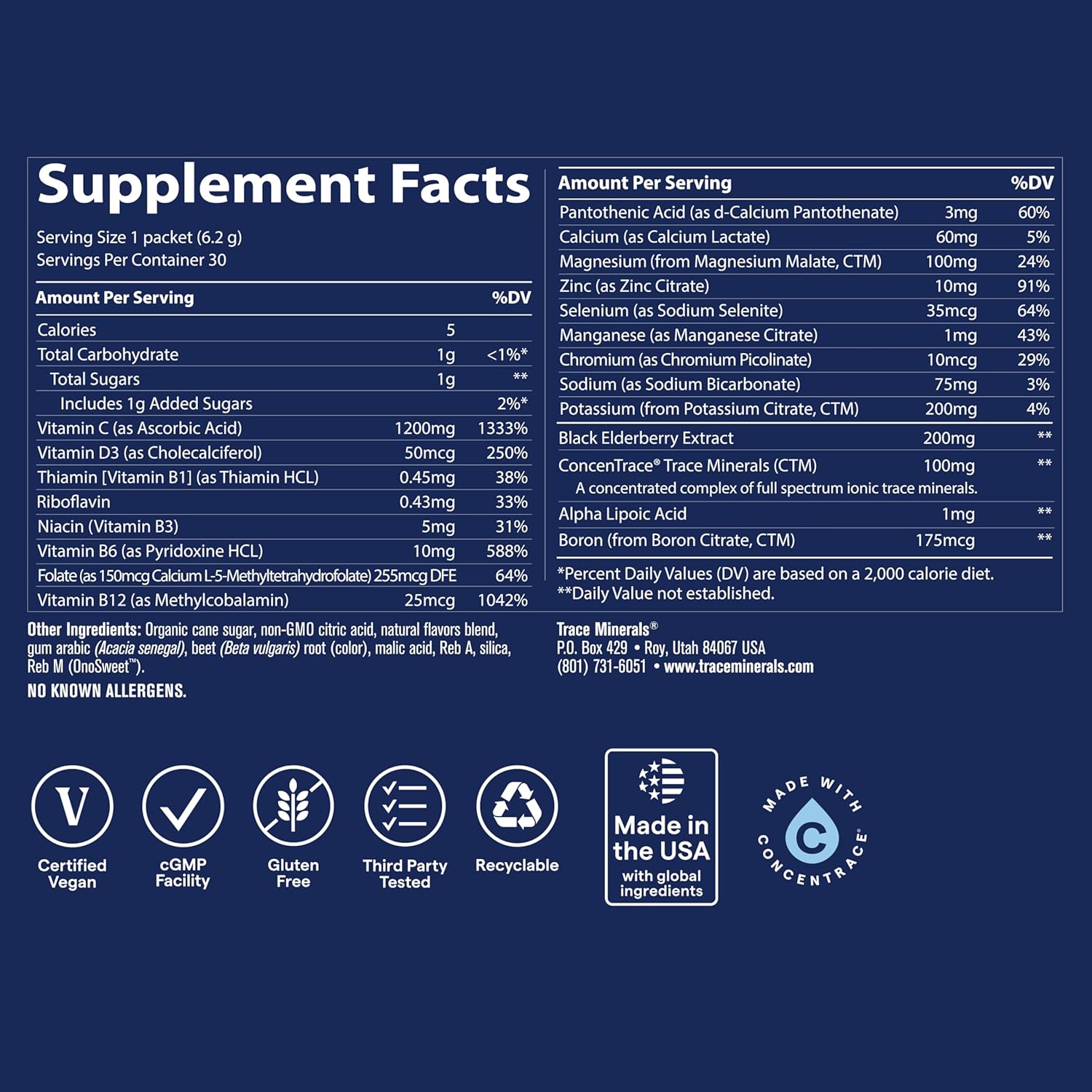 Trace Minerals Power Pak Plus Immunity - Suplemento de apoyo a la hidratación y la inmunidad - Sabor pomelo, 30 sobres
