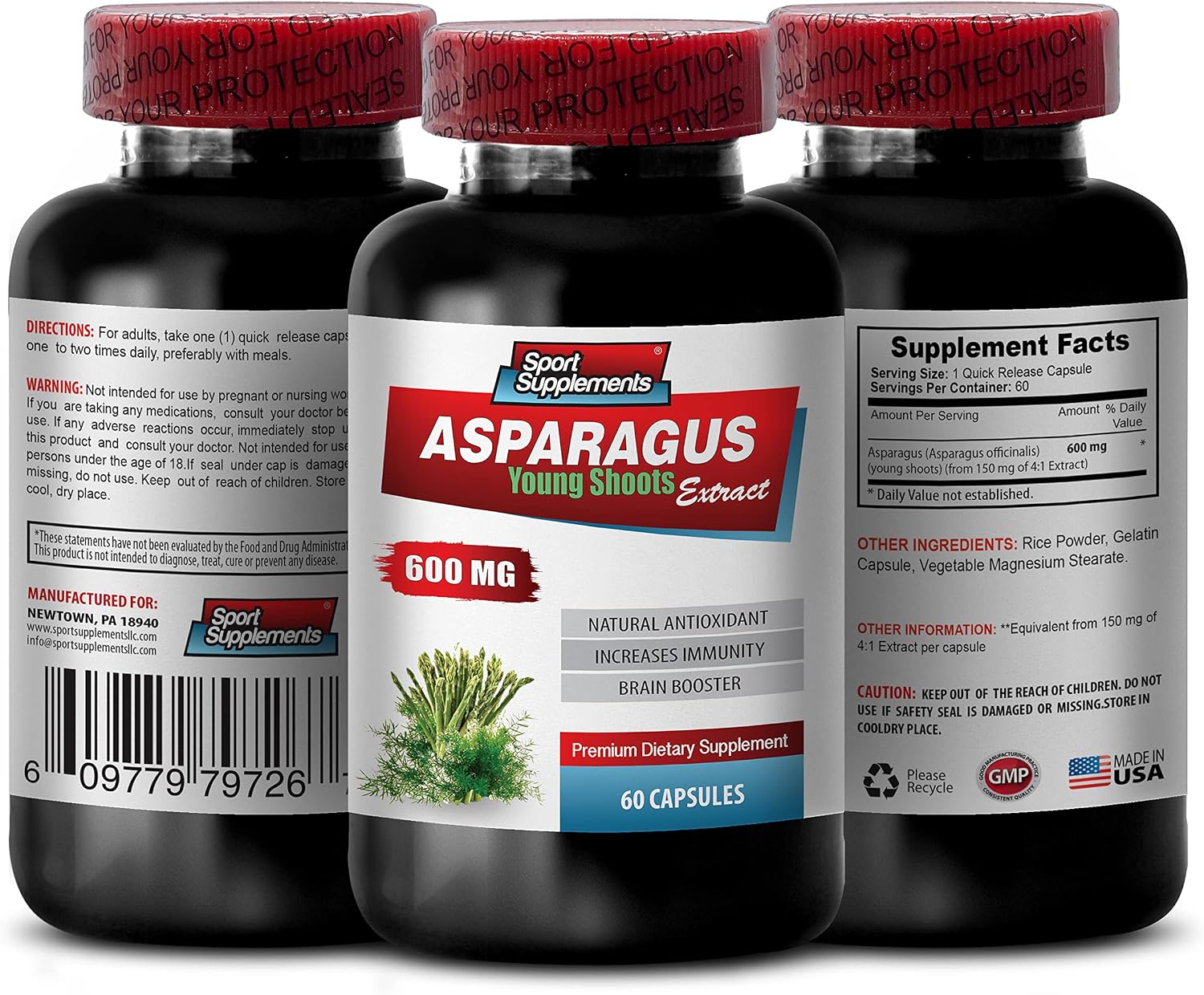 Extracto de Espárrago Joven 600 mg - 2 Botellas de 120 Cápsulas
