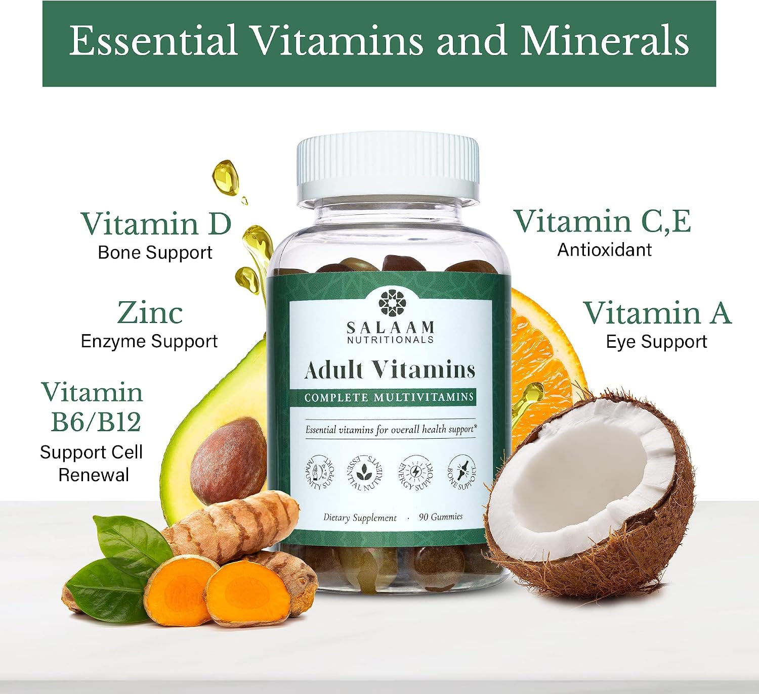 Salaam Nutritionals - Multivitamínico en gominolas para adultos, 90 unidades