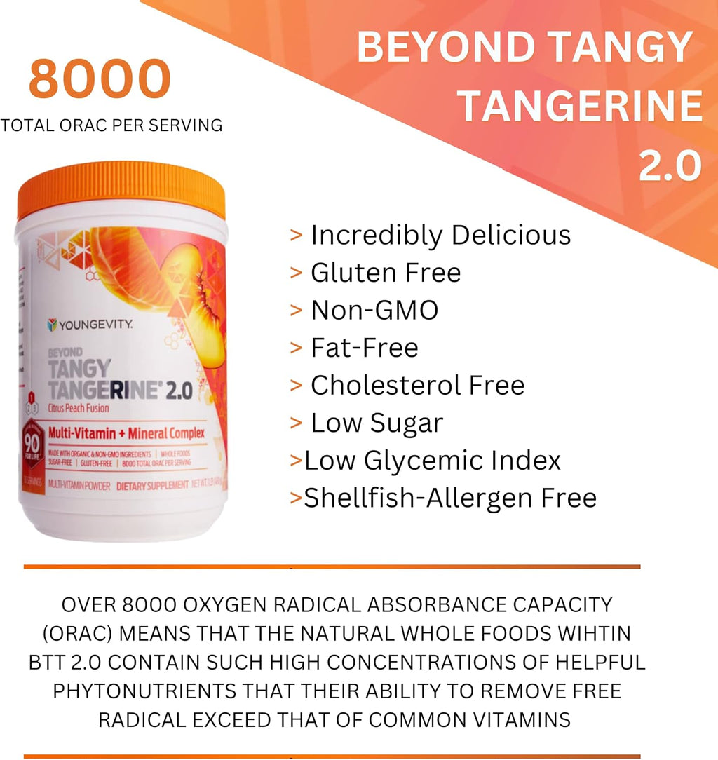 Youngevity Beyond Tangy Tangerine 2.0 Citrus Peach - Complejo Multivitamínico y Mineral en Polvo (2 Envases)
