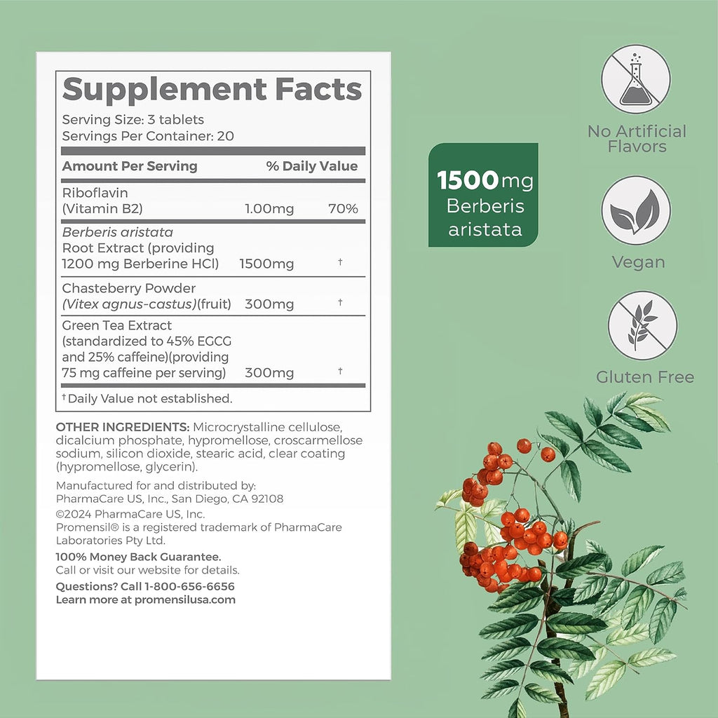 Promensil Weight Loss Support - Berberina HCL con Té Verde y Sauzgatillo - 60 Comprimidos
